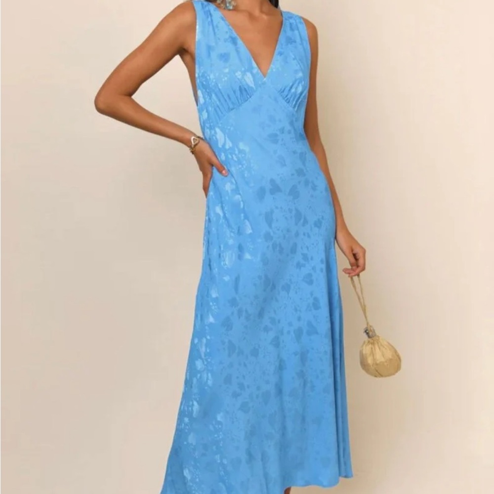 RIXO Sandrine Blue Leaf Maxi Dress